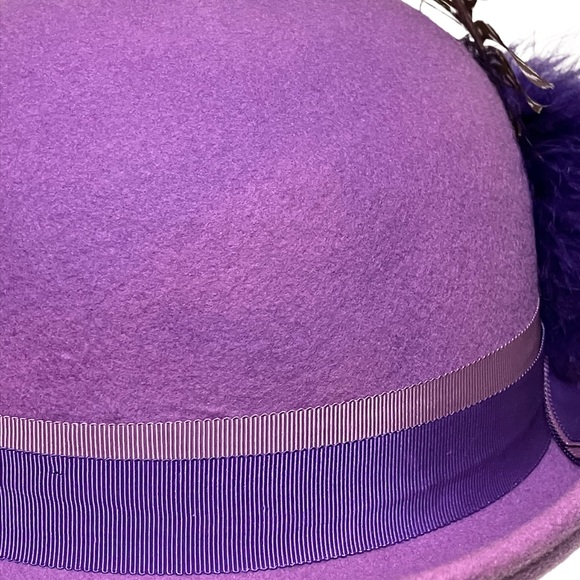Vintage Purple Wool Hat with Feathers Geo. W. Bollman & Co Doeskin Felt - Picture 9 of 12